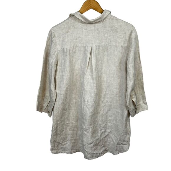 Chico's Beige Tan 100% Linen Button-Up Tunic Shirt Shirt - Picture 7 of 10